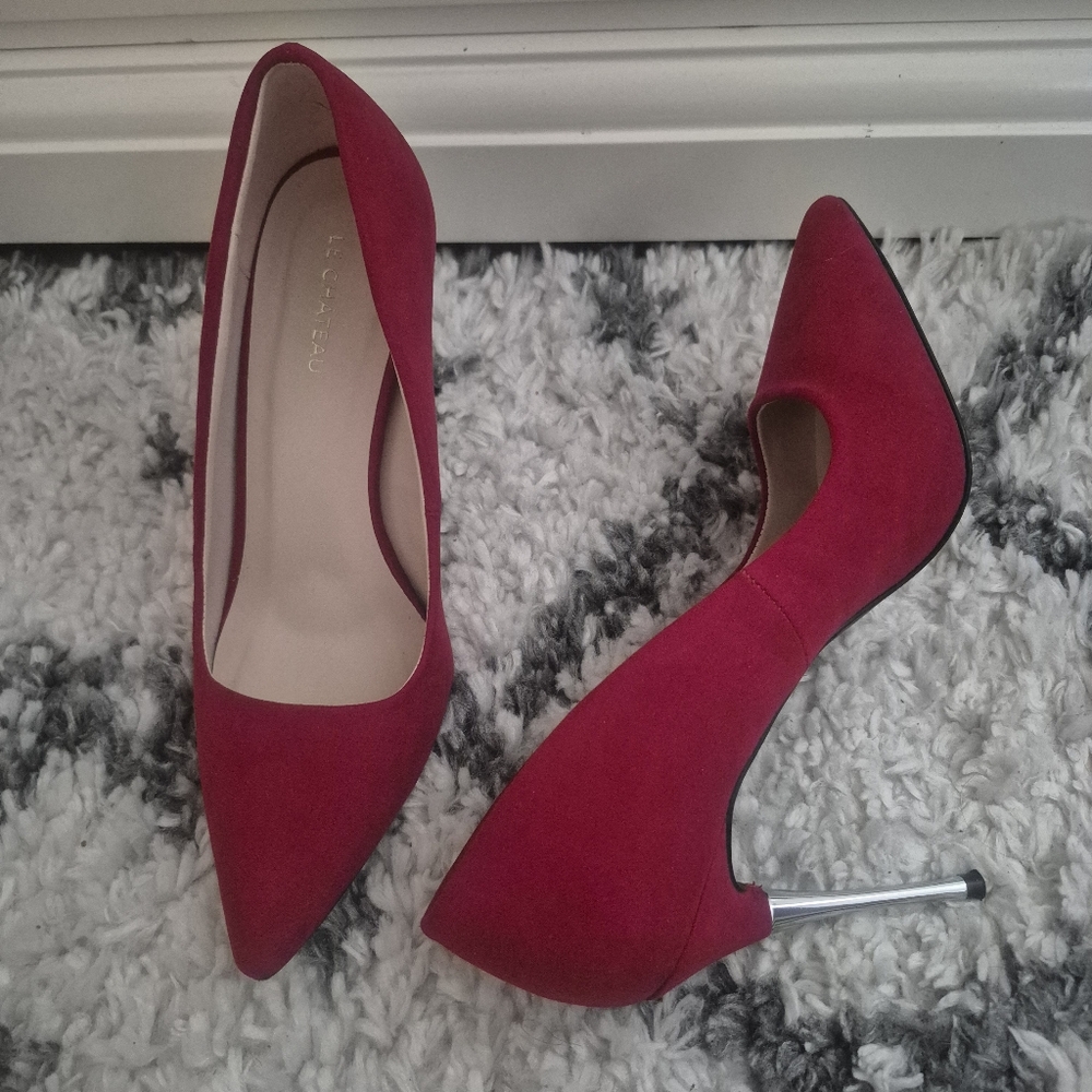 Elegant LeChateau Red Stiletto Suede Heels Pumps High Heel Sexy - Picture 5 of 9